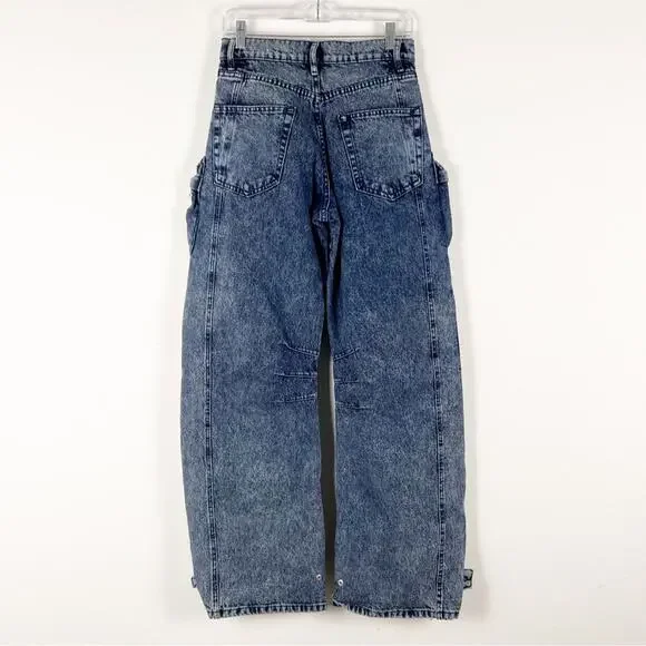 Zara Cargo Pocket Baggy Jeans Blue Size 29 - Picture 3 of 5